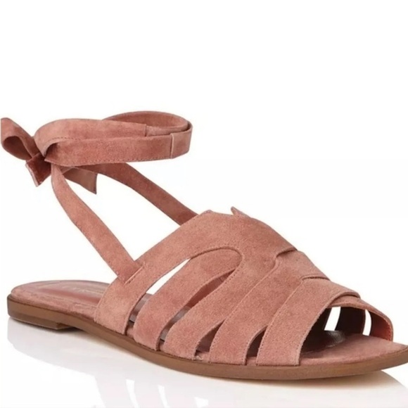 LK Bennett Selma Pink Suede Ankle Tie Wrap Flat Gladiator Sandals EUC Size 38